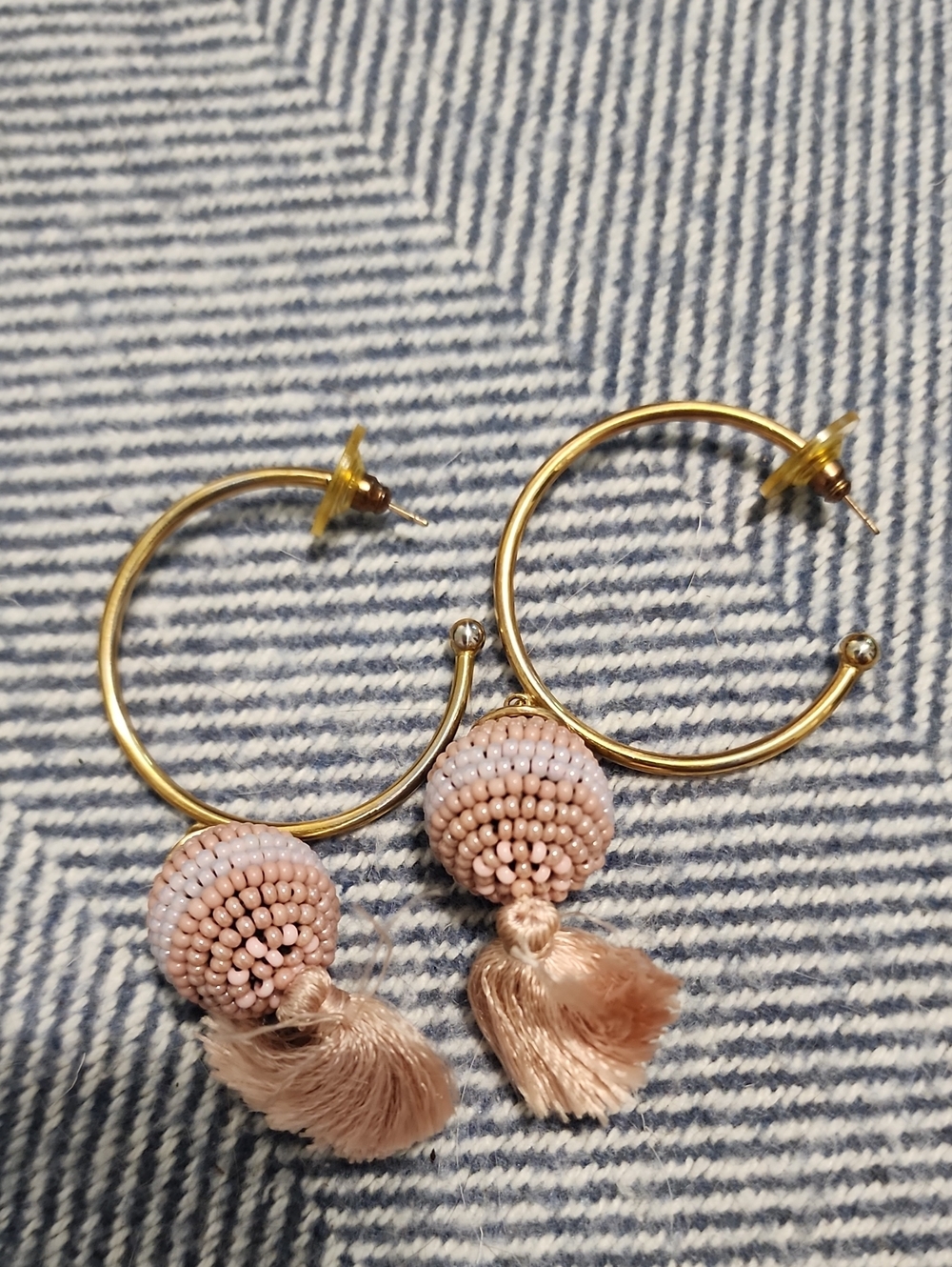 Mignonne Gavigan Gold Hoops with Blush Pink Beaded Tassels